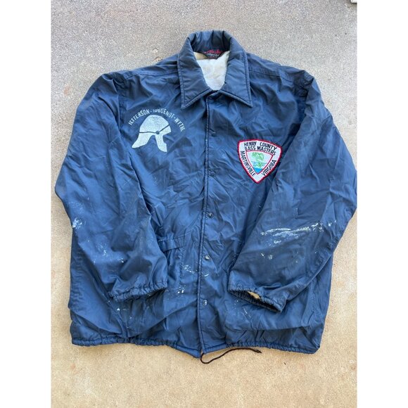 Vintage Mens XL Navy Windbreaker Bass Masters Patch USA D4 - Picture 1 of 7